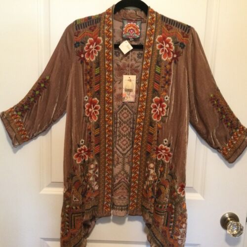 ๐บ JOHNNY WAS WALESKA VELVET SILK DRAPE DUSTY ROSE KIMONO XSMALL