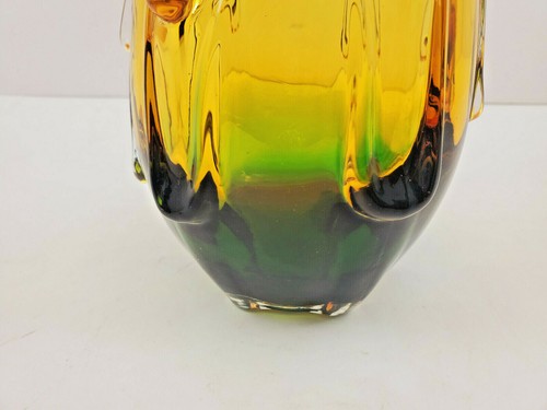 Chrisbska inspiriert Bernstein & Grün Kunst Glas Rüschen Rand Tropf Design Vase - Bild 4 von 9