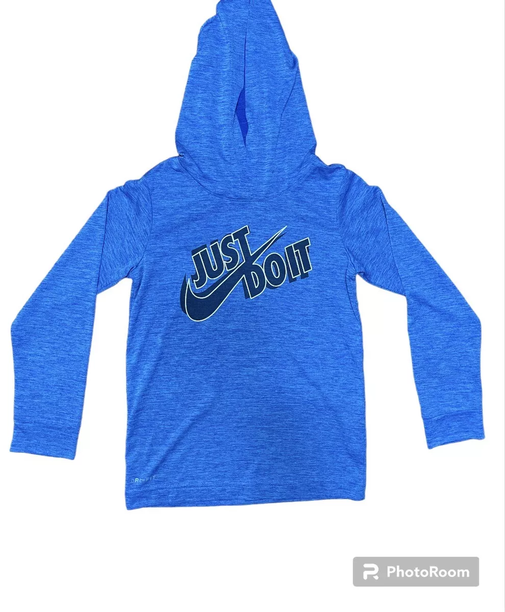 Nike Dri Fit Just Do It Boys Thin Hoodie SZ L 6 7 Yrs Blue