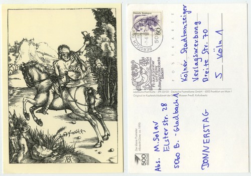 45309 - Albrecht Dürer: Der kleine Postreiter - Ansichtskarte, gelaufen 7.6.1993