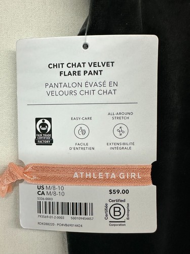 Athleta Girl Chit Chat Velvet Flare Pants Black Girls Size M 8-10 NEW - Picture 8 of 11