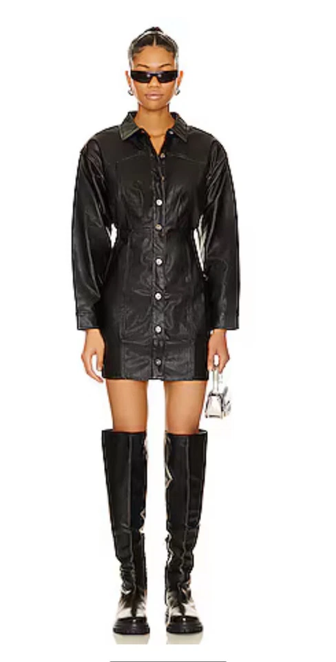 Mini Vestido Free People Ámbar Vegano Manga Larga Talla 6 Negro $168 Foto 4 de 4