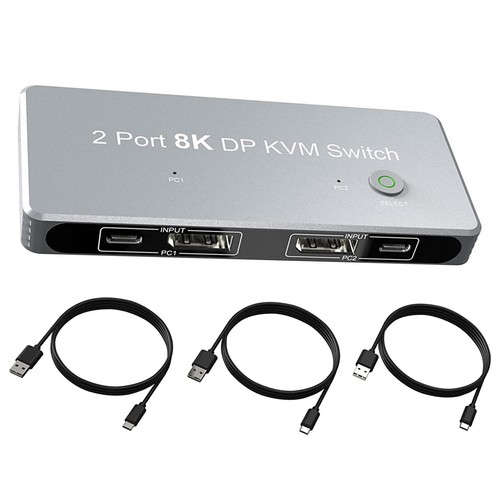 2x1 2 DP Input 1 DP Output Display 8K 30Hz 4K 144Hz KVM Switch Share 1 Monitor A - Afbeelding 4 van 8