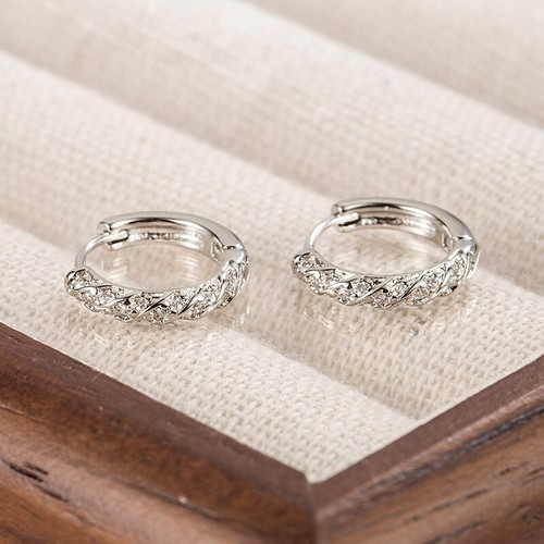 Shiny 925 Sterling Silver Twist CZ Gem Open Hoop Circle Huggie Earrings Gift UK - Picture 8 of 23