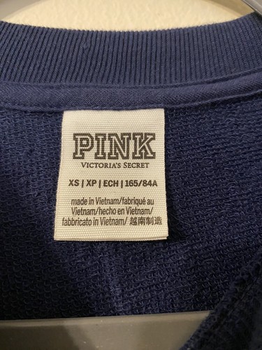 Womens Navy Blue VS PINK Victoria’s Secret Floral Cropped Sweatshirt Size XS - Picture 4 of 4