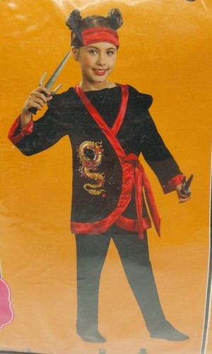 Dragon Ninja Warrior Costume Black & Red 3 Piece SIZE Girls LARGE (10/12) NEW !! - Picture 3 of 12