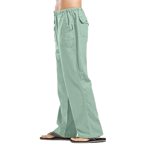 Herren Baumwolle Leinen lose Hose Freizeit Kordelzug Strand Yoga Baggy lange Hose - Bild 59 von 69