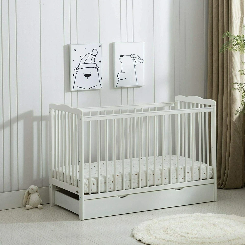 MCC® White Brooklyn Baby Cot Crib with Water repellent Mattress & Wheeled Drawer - Image 3 of 4