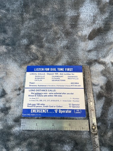 Tarjeta de instrucciones telefónica vintage 1971 de 3 ranuras para monedas nueva en stock - Imagen 3 de 3