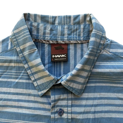 Tony Hawk Men’s Large Horizontal Striped Button Up Shirt Blue 100% Cotton S/S - Picture 2 of 7
