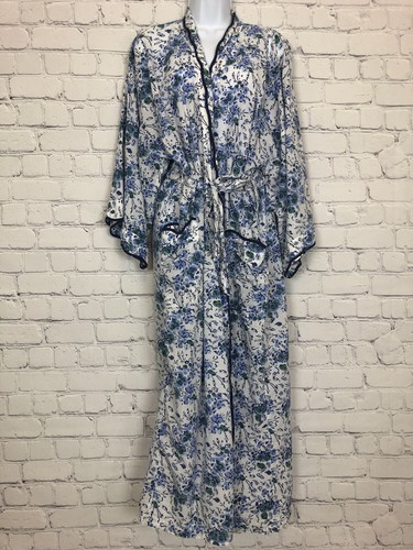 Heidi Carey Scalloped Full Length Floral Robe Size M 100% Cotton