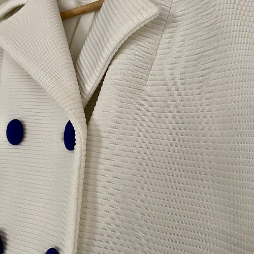 Vintage 60s Lilli Ann Knit Ivory Navy Mod Jacket Long Coat Retro GoGo Women’s XL - Bild 6 von 12