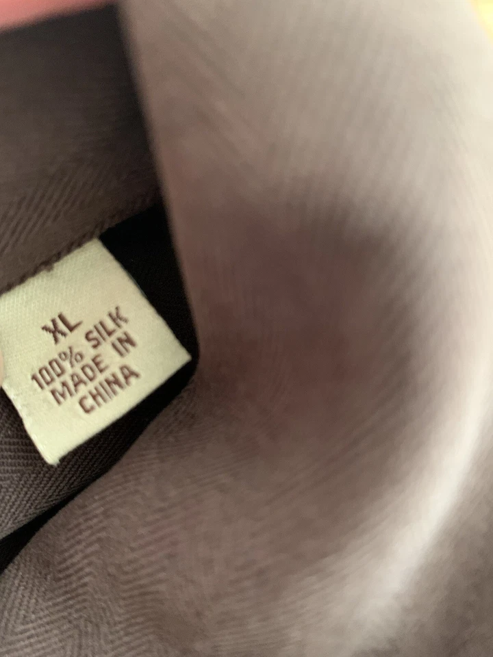 Camisa de vestir Tommy Bahama para hombre XL marrón safari manga larga 100 % seda abotonada Foto 3 de 4