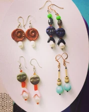 Libra earrings- vintage glass beads, goldfill beads, and amazonite- semiprecious