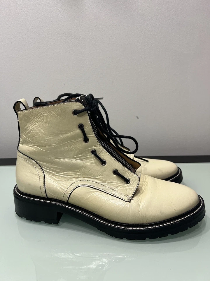 Botas de cuero arrugado Rag & Bone Cannon $595 en blanco antiguo talla: 39,5 (US9,5) Foto 2 de 4
