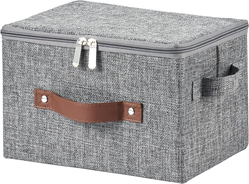 Storage Bins with Zipper Lid Cotton Linen Fabric Lidded Storage Baskets Boxes Fo