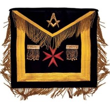 RIGHT WORSHIPFUL MALTA REGULATION APRON - BLACK WITH RED MALTESE CROSS LEATHER