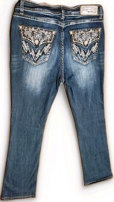 Grace In LA Easy Fit Bootcut Jeans Women Size 32x33.5 Feather Pocket Denim Pants