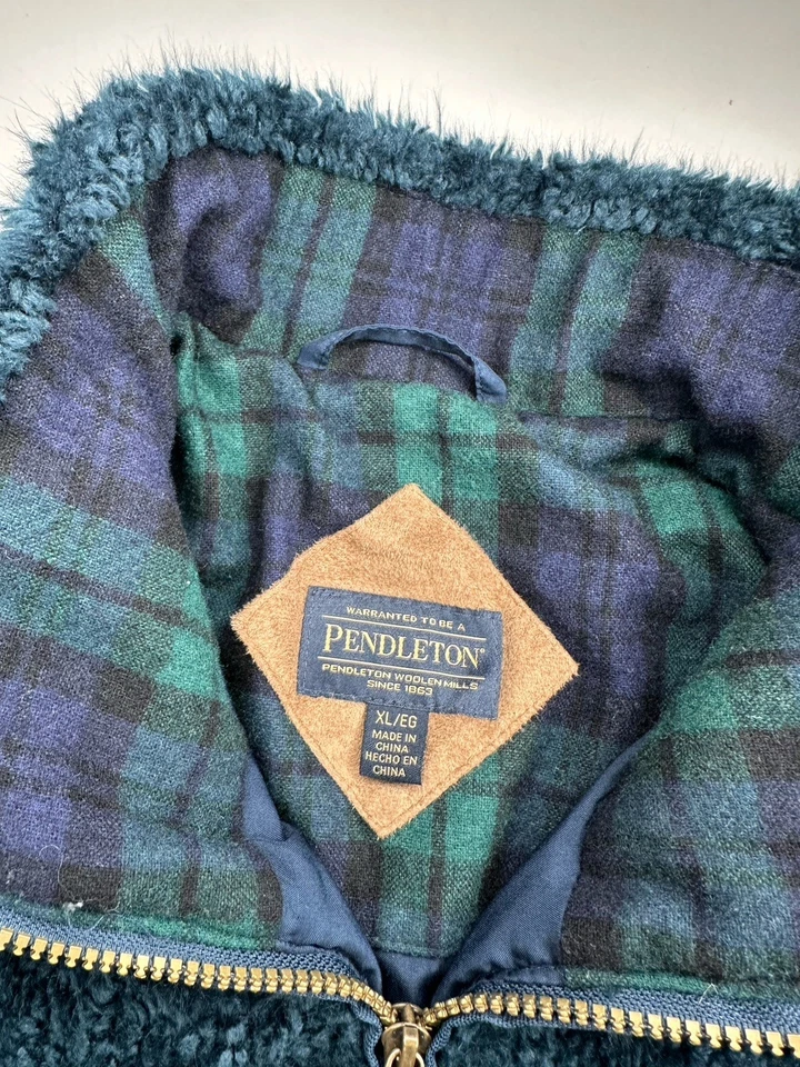 Pendleton Fuzzy Cremallera Completa Sherpa Polar Oso de Peluche Chaqueta Azul Para Mujer’s XL Foto 3 de 4