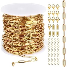 16.4Ft Paperclip Chains Rolls, Charm Necklace Chain 3.2mm Width  18K Go