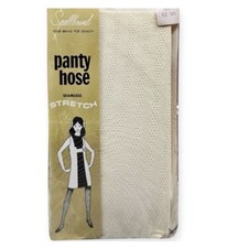 1960 s Mod Textured Pantyhose in Cream, Vintage Net Stockings Tights, SZ Average