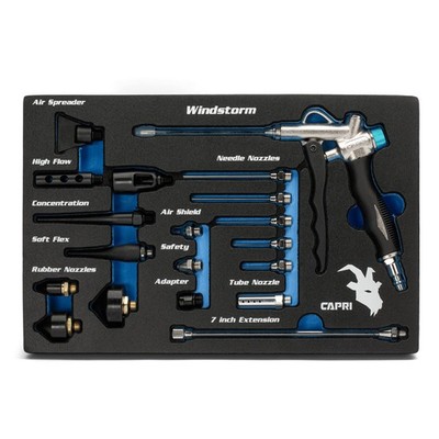 Capri Tools 2-Way Air Blow Gun Ultimate Kit w/19 Nozzles & Rubber Tips