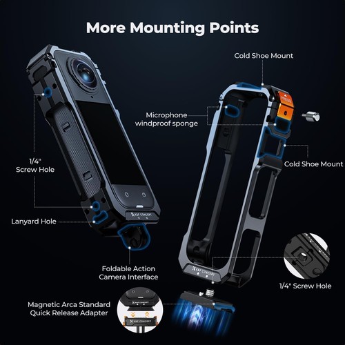 K&F Concept Camera Cage for Insta360 X5, Durable Aluminum Alloy Protective Case - Picture 2 of 8