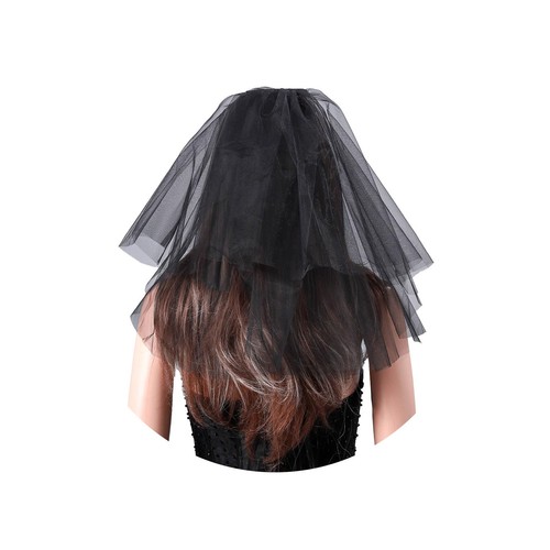 Black Veil Short Women’s Wedding Veil 2 Tier Bridal Veils Halloween Tulle Bri
