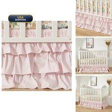 Brandream Crib Bed Skirt Baby Girls Boys Blush Pink Boho Bohemian Solid Cotton