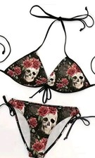 Gothic Skull Print String Bikini - Triangle Bikini Medium