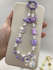 DIY Beaded Phone Charm Wristlet Bracelet String Strap Bag Charm Gift Cute Purple