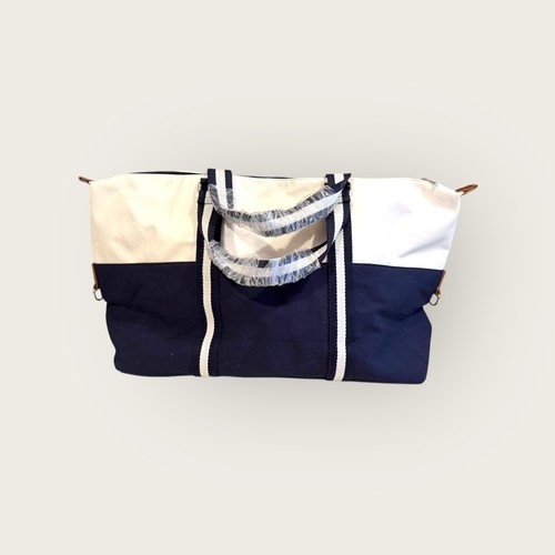 NWT Ralph Lauren Parfums Large Canvas Duffle Bag Navy/White Travel Tote Weekend - Picture 10 of 13