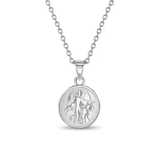 925 Sterling Silver Religious 16" Guardian Angel Round Medal Pendant Necklace