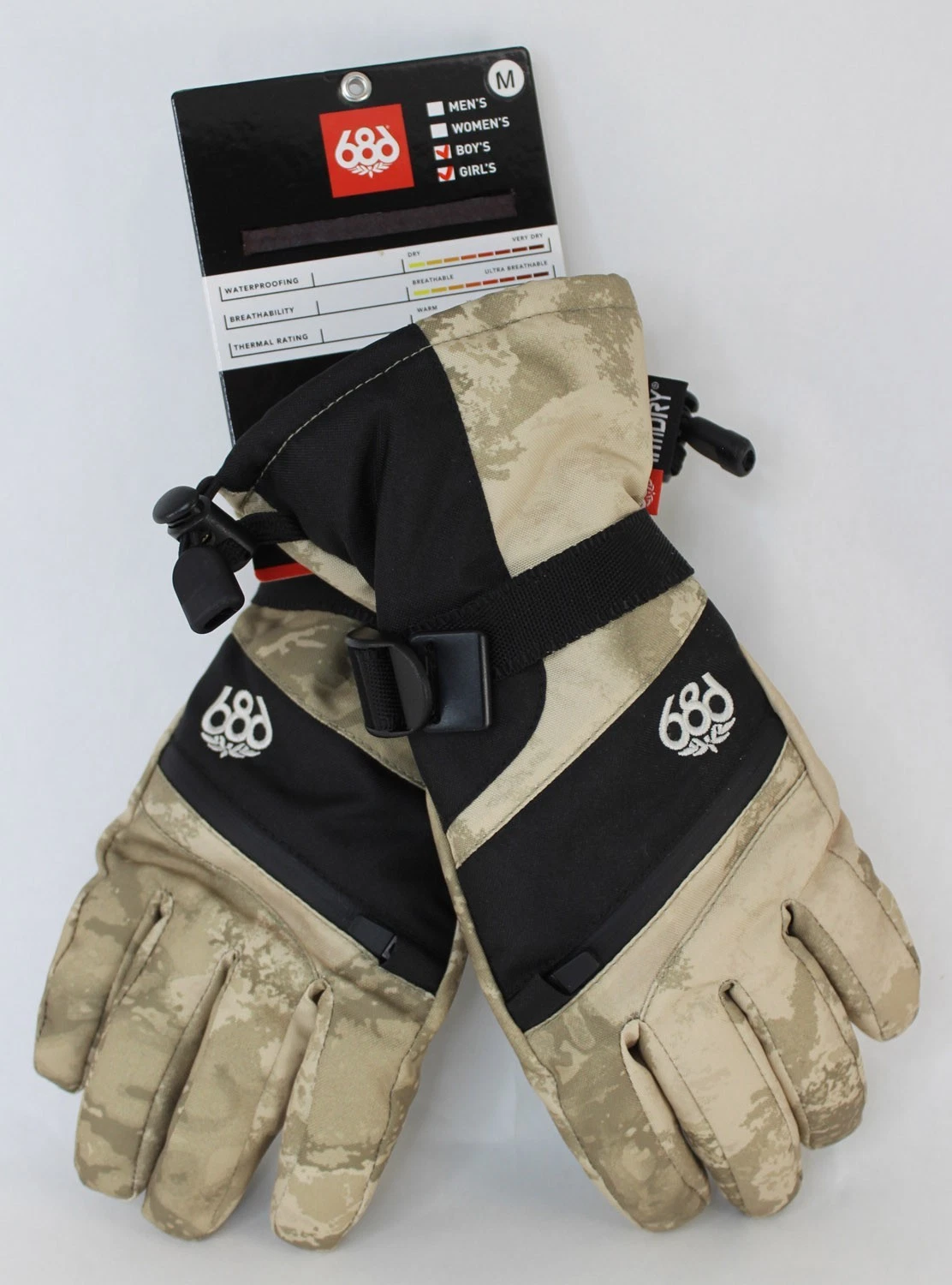 686 Unisex Youth Heat Snow Gloves, Medium Limestone Hemisphere Print New