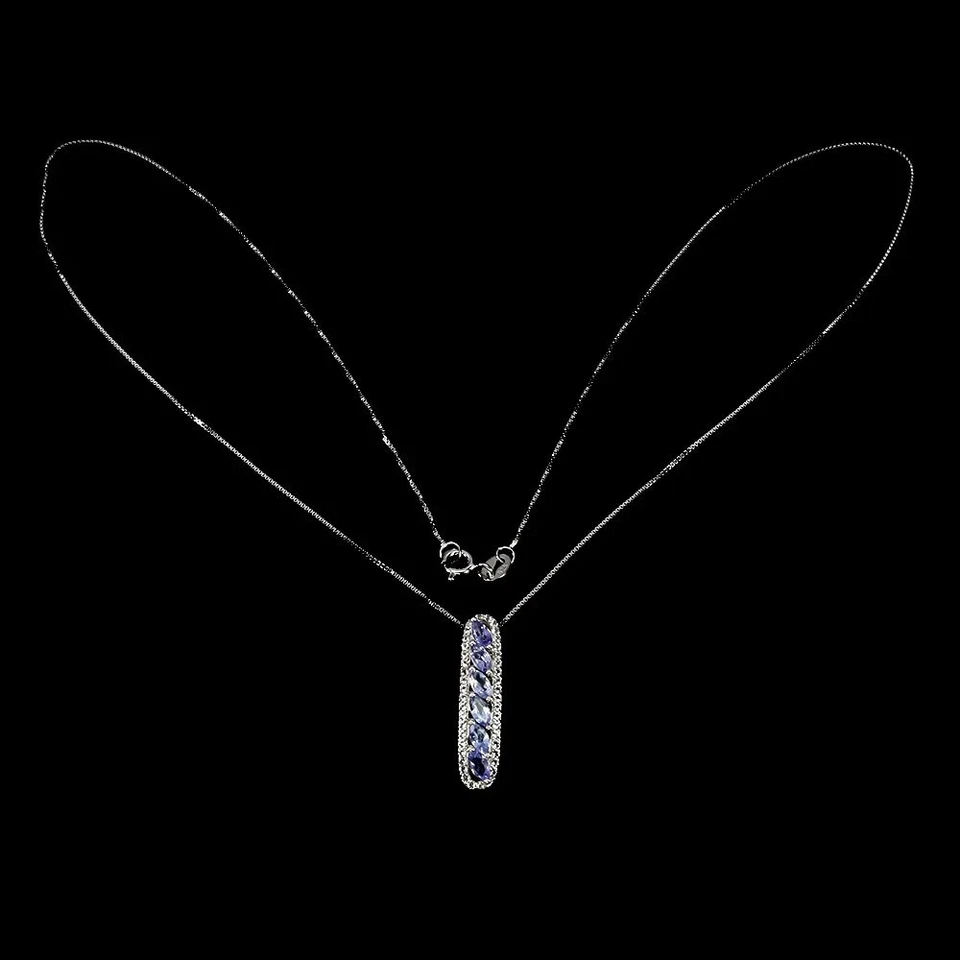 Кулон с драгоценным камнем танзанитом лабораторной огранки маркиза 3 карата покрытие белым золотом 14 карат - Изображение 3 из 3
