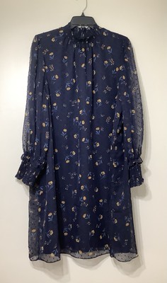 Draper James Womens Size 1X Navy Blue Floral Long Sleeve Dress