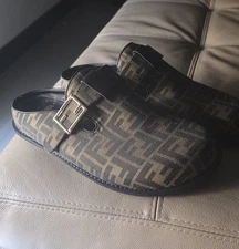 FENDI Feel FF Motiff Sabots Mules US 11