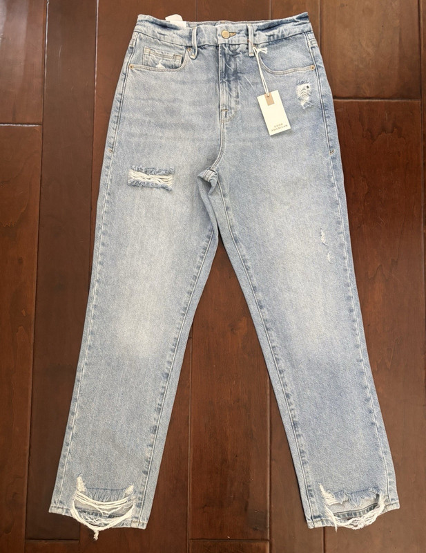 Good American Good Boy Light Wash Distressed Straight Jeans Size 2 / 26