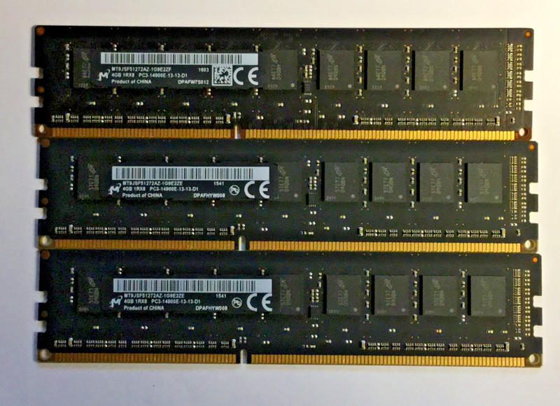 Lot of 3 Micron 4GB 1Rx8 PC3-14900E MT9JSF51272AZ-1G9E2ZE
