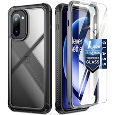 With Tempered Glass Case For OnePlus 15 5G [Anti-Scratch Clear Back] Cover Black