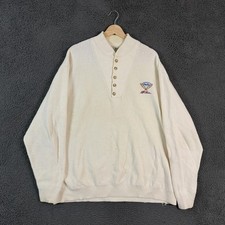 Vtg LL Bean Sweater Mens 2XL XXL Ivory Henley Button Pullover Logo Made in USA