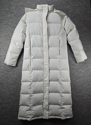 LL Bean Ultrawarm Down Puffer Parka Coat Womens Sz PS Ivory Faux Fur Hood
