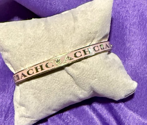 COACH HINGED🌸Baby Pink Gold✨Signature C Enamel ✨RHINESTONE✨Bangle Bracelet - Picture 4 of 12