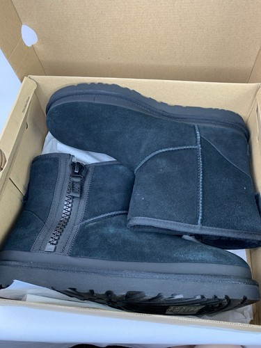 UGG Women's Classic Mini Logo Zip Black Suede Boots W/ 1144034 - Picture 5 of 12