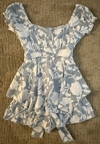 Mameluco floral 30/30 LA Babydoll Burnout azul polvoriento talla M dobladillo en cascada Fairycore