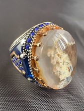 925 Sterling Silver Ring Yemeni Aqeeq Agate Stone Ring Men Ring New Size 8 US