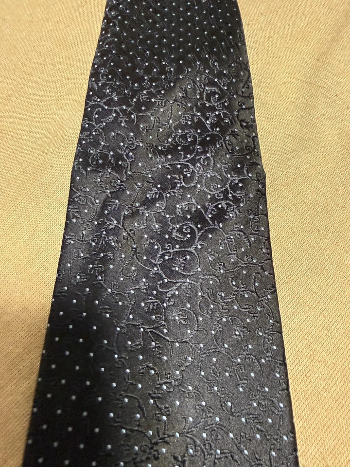 Corbata Sean John Para Hombre Negra Azul Seda Lunares Jacquard Hecha a Mano Sastrería Fina Foto 4 de 4
