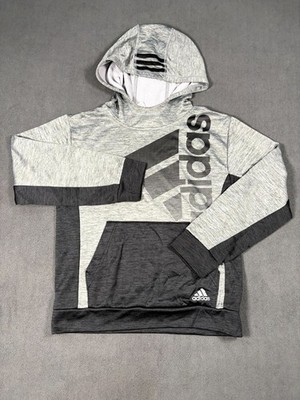 Adidas Melange Hoodie Boys M (10-12) Charcoal Gray Black Colorblock Fleece Lined