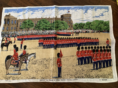 Vintage Ulster Irish Linen Trooping the Colour at Horse Guards Parade Tea Towel
