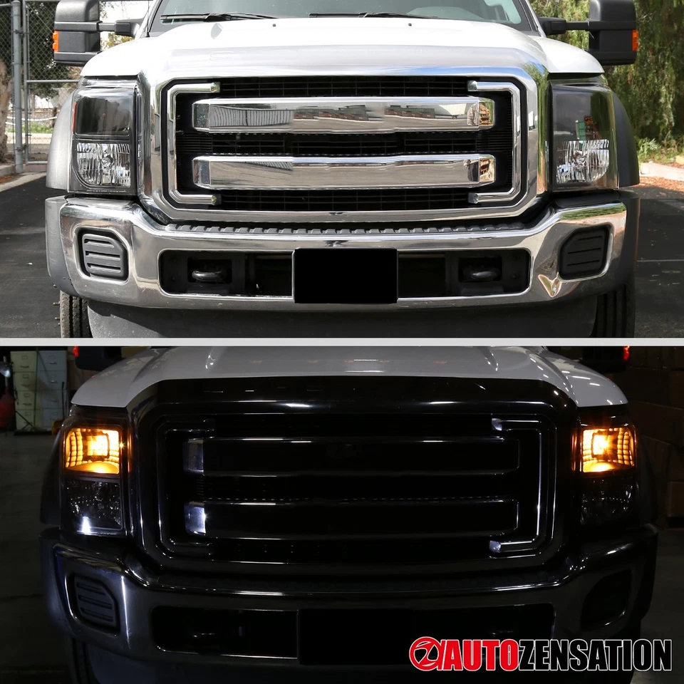 Fit 2011-2016 Ford F250 F350 F450 Super Duty Black Headlights Lamps Left+Right - Изображение 2 из 4